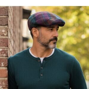 Gottmann Vintage Plaid Wool Cashmere Blend Driving Cap
